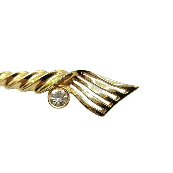 Crown Trifari Brooch Pin Scepter Staff Art Deco Style Rhinestone Gold Tone Metal - Picture 2 of 5